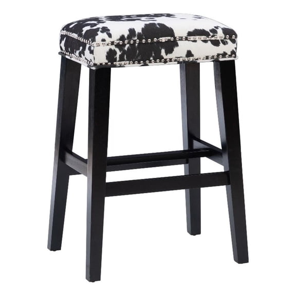 Maklaine Transitional 30" Wooden Frame Cow Print Bar Stool in Black