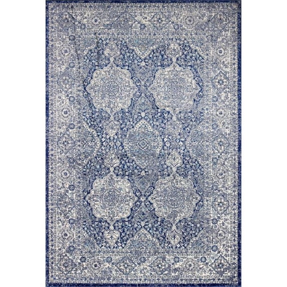 Maklaine Transitional 8'6" x 11'6" Fabric Area Rug in Dark Blue
