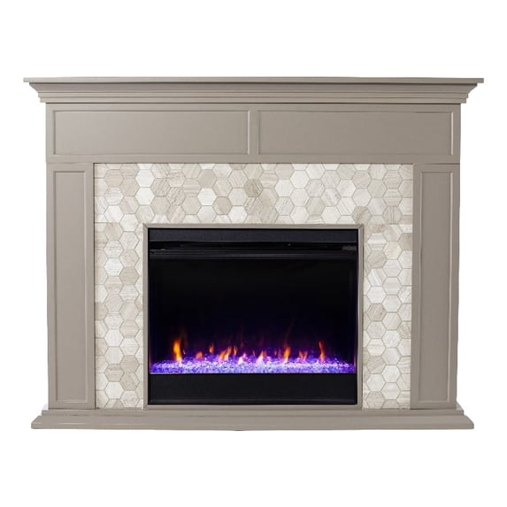 Maklaine Marble Gray Fireplace Rectangular Color Changing 50"W Unassembled