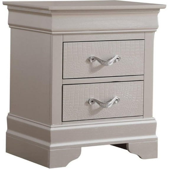 Maklaine Transitional Engineered Wood 2 Drawer Nightstand in Silver Champagne