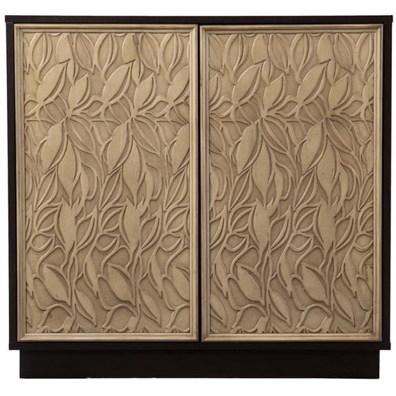 Maklaine Engineered Wood Brown Cream Accent Cabinet Rectangular Push-to-Open 31.5"W x 18"D x 30.25"H Unassembled