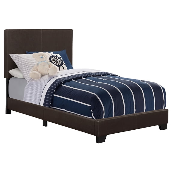Maklaine Transitional Faux Leather Upholstered Twin Bed Brown