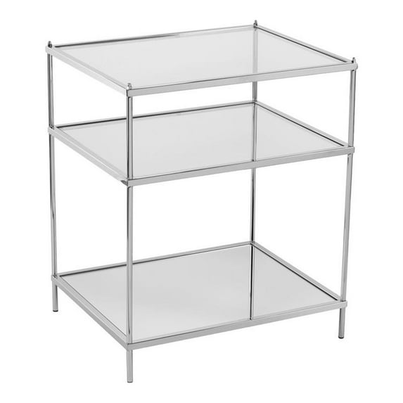 Maklaine Transitional Iron Metal & Glass Mirrored Side Table in Chrome