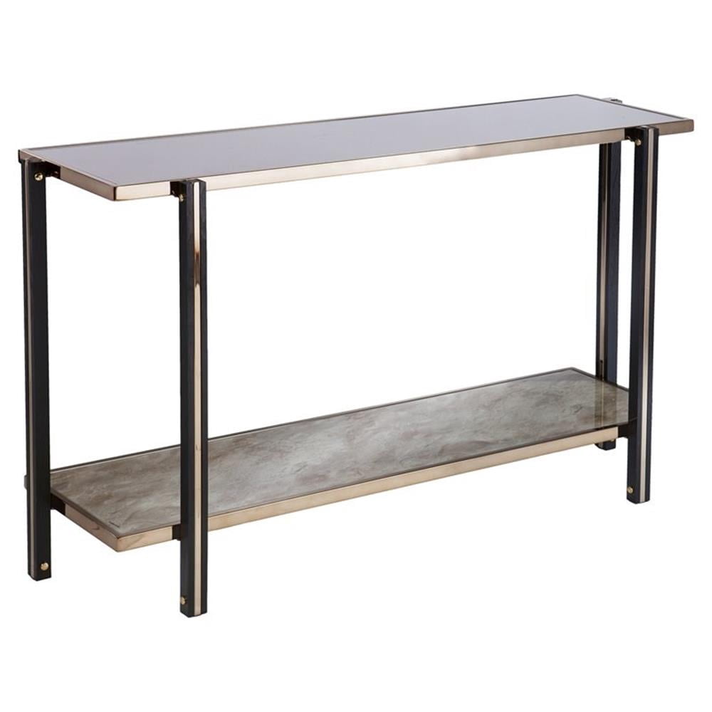 Metallic Console Table Maklaine Transitional Metal Console Table with Mirrored Top in Gold ...