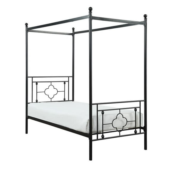 Maklaine Transitional Metal Frame Canopy Twin Platform Bed in Black