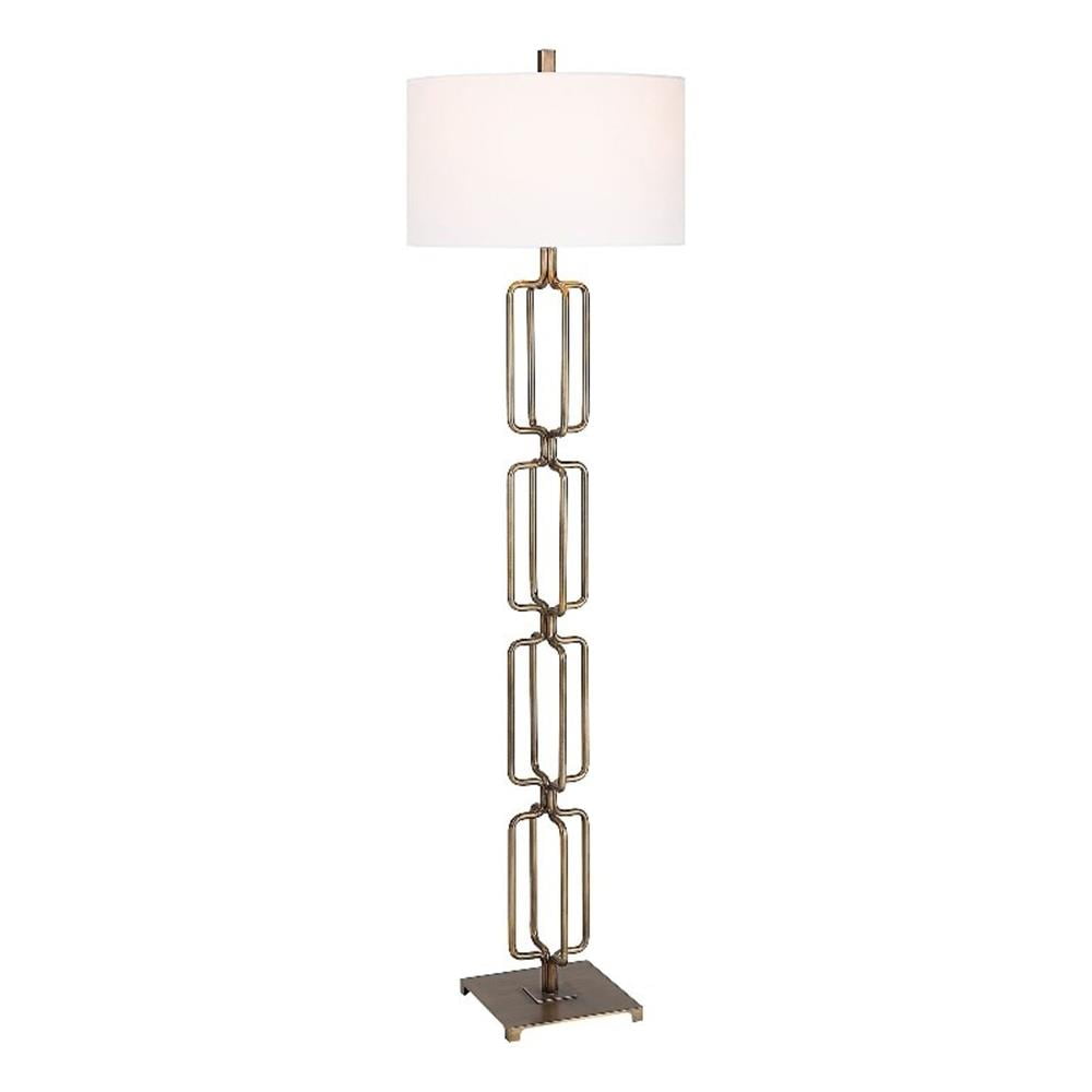 Antique Gold Iron Floor Lamp with White Linen Shade