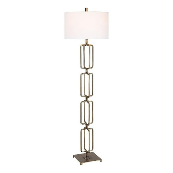 Maklaine Transitional Metal and Fabric Floor Lamp in Brass/Gold