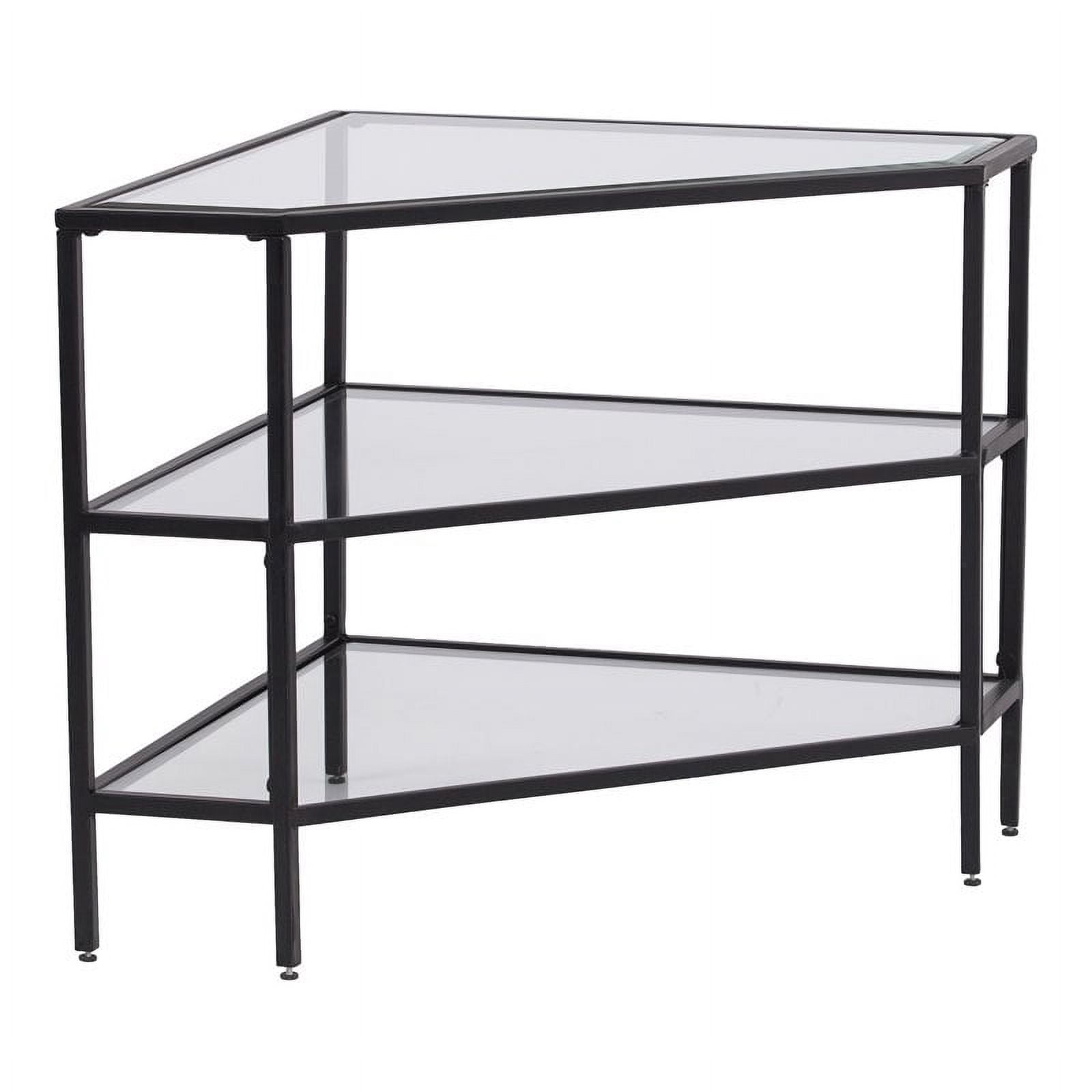 Maklaine Transitional Metal and Glass Corner TV Stand in Sleek Black