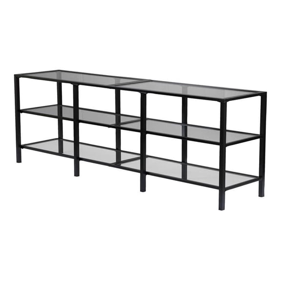 Maklaine Transitional Metal and Glass TV Stand in Matte Black