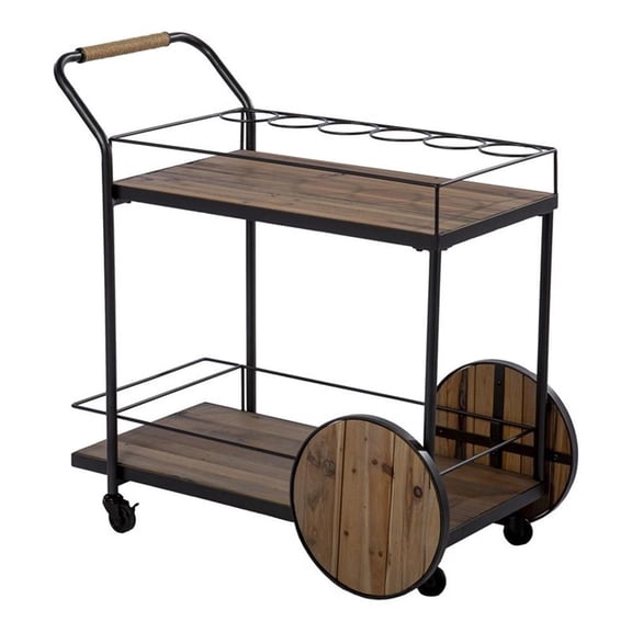 Maklaine Transitional Reclaimed Wood Bar Cart in Natural / Black