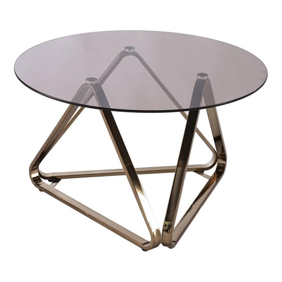 Maklaine Transitional Round Cocktail Table in Champagne with Smoked Glass