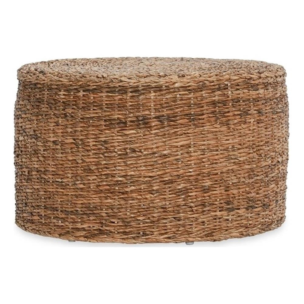 Maklaine Transitional Round Rattan Abaca Coffee Table in Multi Brown ...