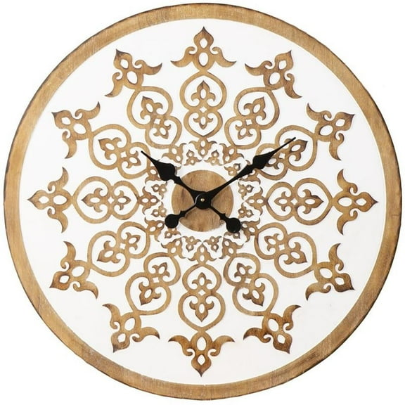 Maklaine Transitional Round Wall Clock in White / Natural / Black