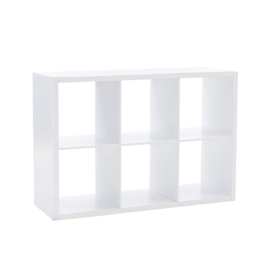 Maklaine Transitional Six Cubby Open Back Storage Cabinet in White Wood
