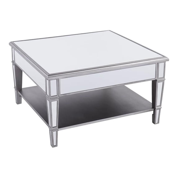 Maklaine Transitional Square Mirrored Cocktail Table Brushed Matte Silver