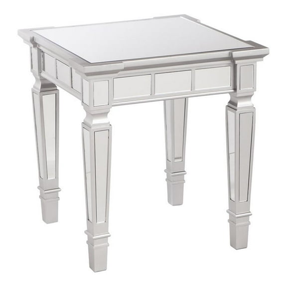 Maklaine Transitional Square Wood Mirrored End Table in Matte Silver