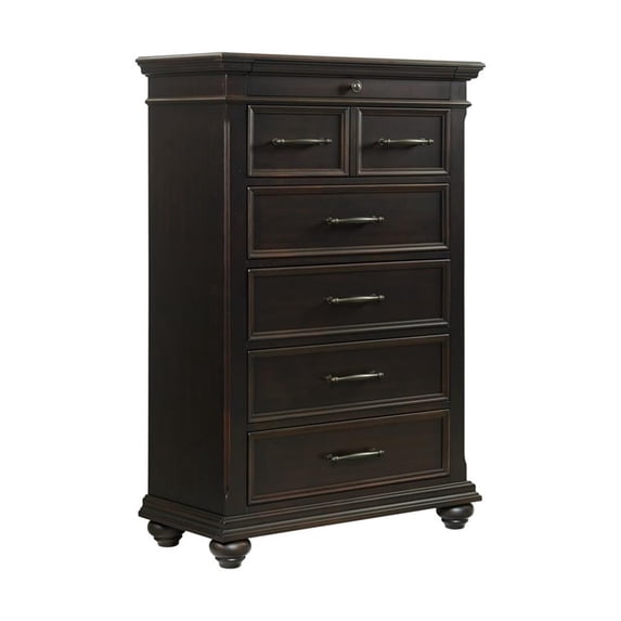 Maklaine Transitional Styled Wood 6-Drawer Chest in Black Finish