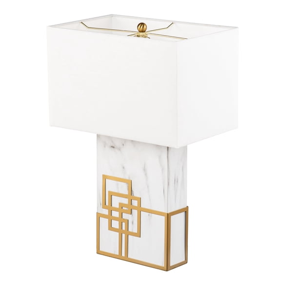 Maklaine Transitional Table Lamp in White / Gold with Faux Marble Base