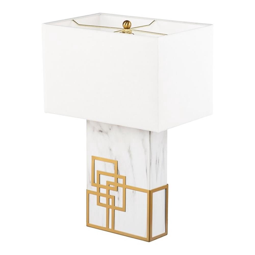 Maklaine Transitional Table Lamp in White / Gold with Faux Marble Base ...