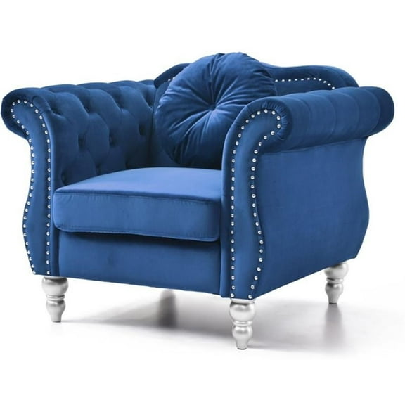 Maklaine Transitional Tufted Velvet Chair in Navy Blue Finish