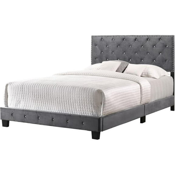 Maklaine Transitional Upholstered Velvet Upholstered Full Bed in Gray
