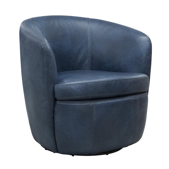 Maklaine Transitional Vintage Navy All Italian Leather Swivel Club Chair