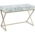 thumbnail image 1 of Maklaine Transitional Writing Desk in Gold / Gray / White Faux Marble, 1 of 8