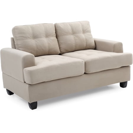 Maklaine Transitional styled Microsuede Loveseat in Vanilla Finish