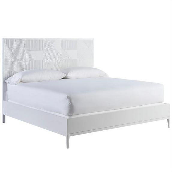 Maklaine Transitional styled Wood Bed King in White Lacquer Finish
