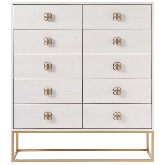 Maklaine Transitional styled Wood Ten Drawer Chest in White Finish