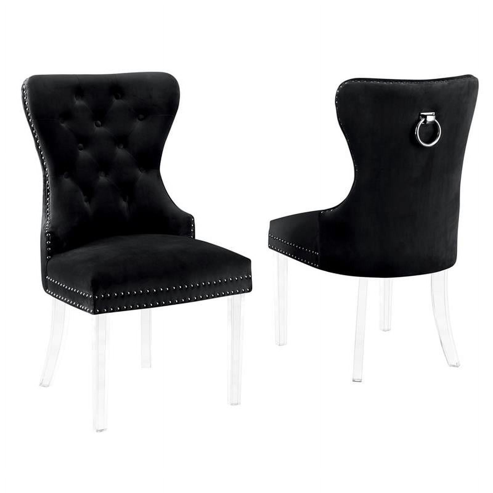 Maklaine Tufted Black Velvet Side Chairs with Clear Acrylic Legs (Set