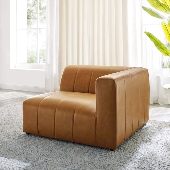 Maklaine Tufting Faux Leather Upholstered Right Arm Chair in Tan