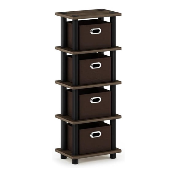 Maklaine Turn-N-Tube Engineered Wood 4-Bins System Rack in Columbia Walnut/Black