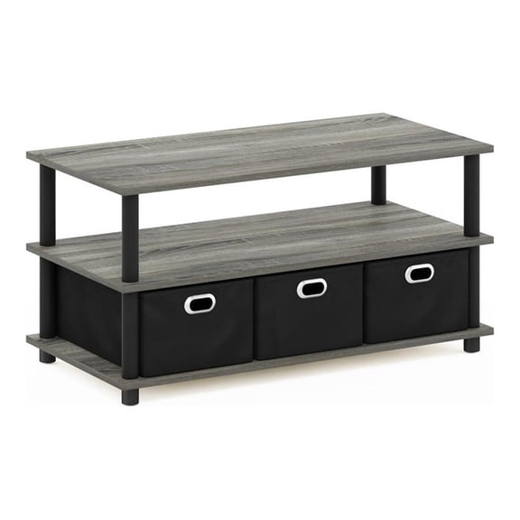 Maklaine Turn-N-Tube Engineered Wood Coffee Table in French Oak Gray/Black