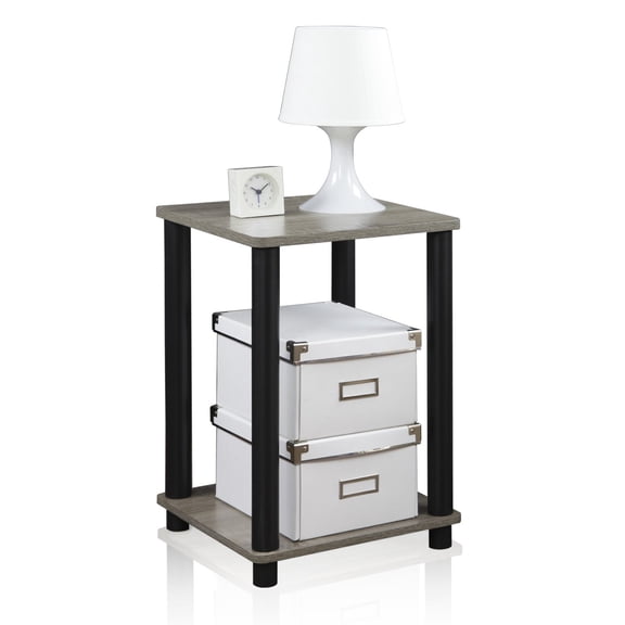 Maklaine Turn-N-Tube Engineered Wood End Table in French Oak Gray/Black