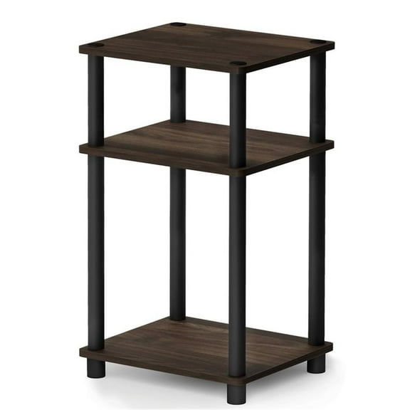 Maklaine Turn-N-Tube Wood 3-Tier End Table in Columbia Walnut/Black