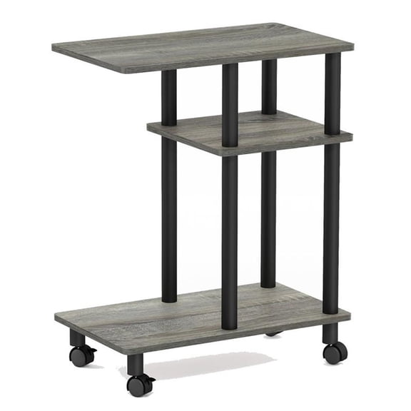 Maklaine Turn-N-Tube Wood Side Table with Casters in French Oak Gray/Black