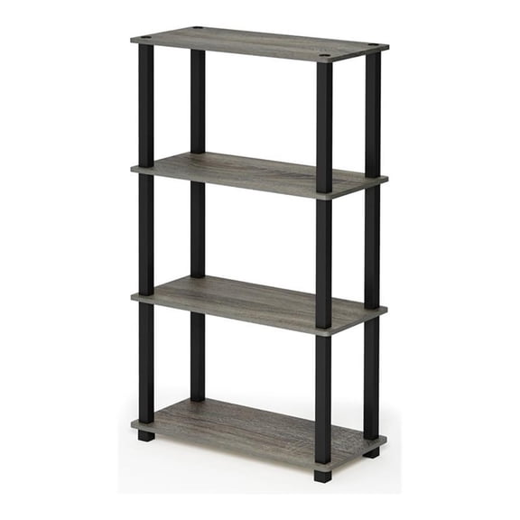 Maklaine Turn-S-Tube Wood 4-Tier Shelf Display Rack in French Oak Gray/Black