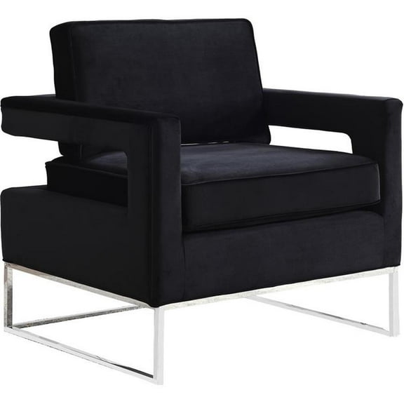 Maklaine Upholstered Black Velvet Accent Chair with Sturdy Iron Base