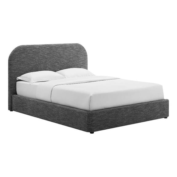 Maklaine Upholstered Fabric Curved King Platform Bed in Heathered Weave Slate