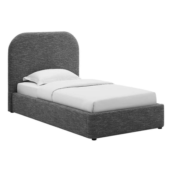 Maklaine Upholstered Fabric Curved Twin Platform Bed in Heathered Weave Slate