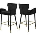 thumbnail image 1 of Maklaine Velvet Bar Stool Chair Set of 2 in Black - Semi-circle Seat & Footrest, 1 of 8