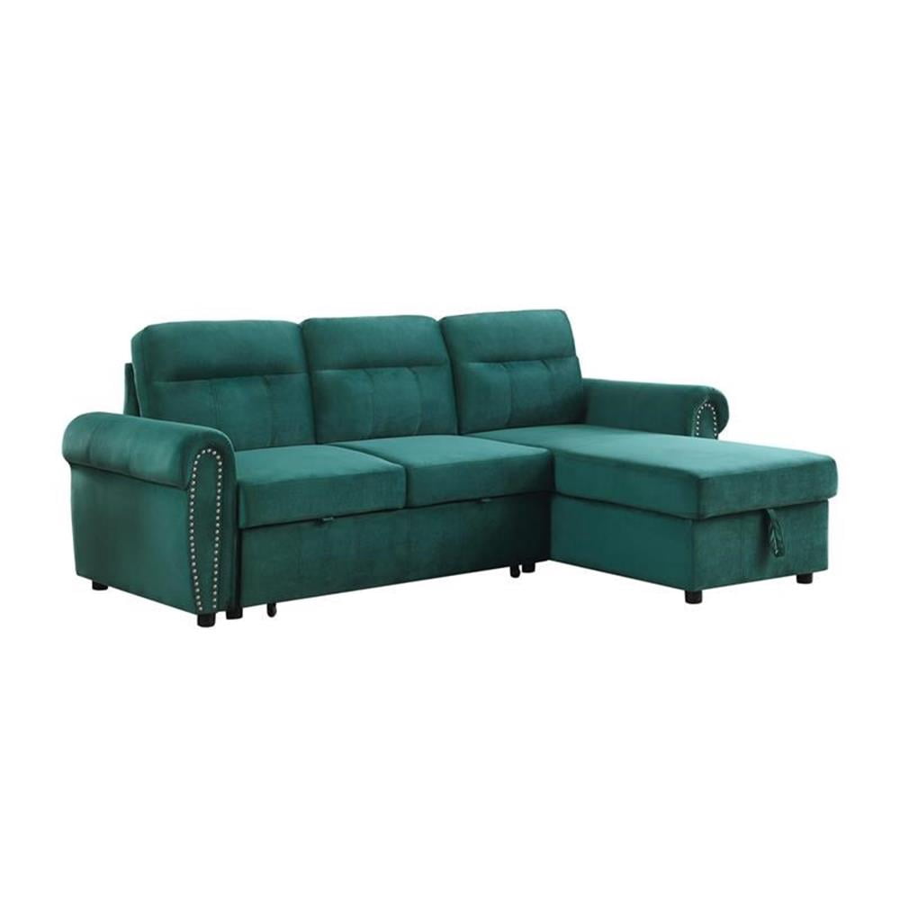 Maklaine Velvet Fabric Reversible Sleeper Sectional Sofa Chaise in ...