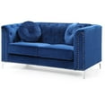 thumbnail image 1 of Maklaine Velvet Loveseat in Navy Blue with Chrome Legs and Nailheads, 1 of 5