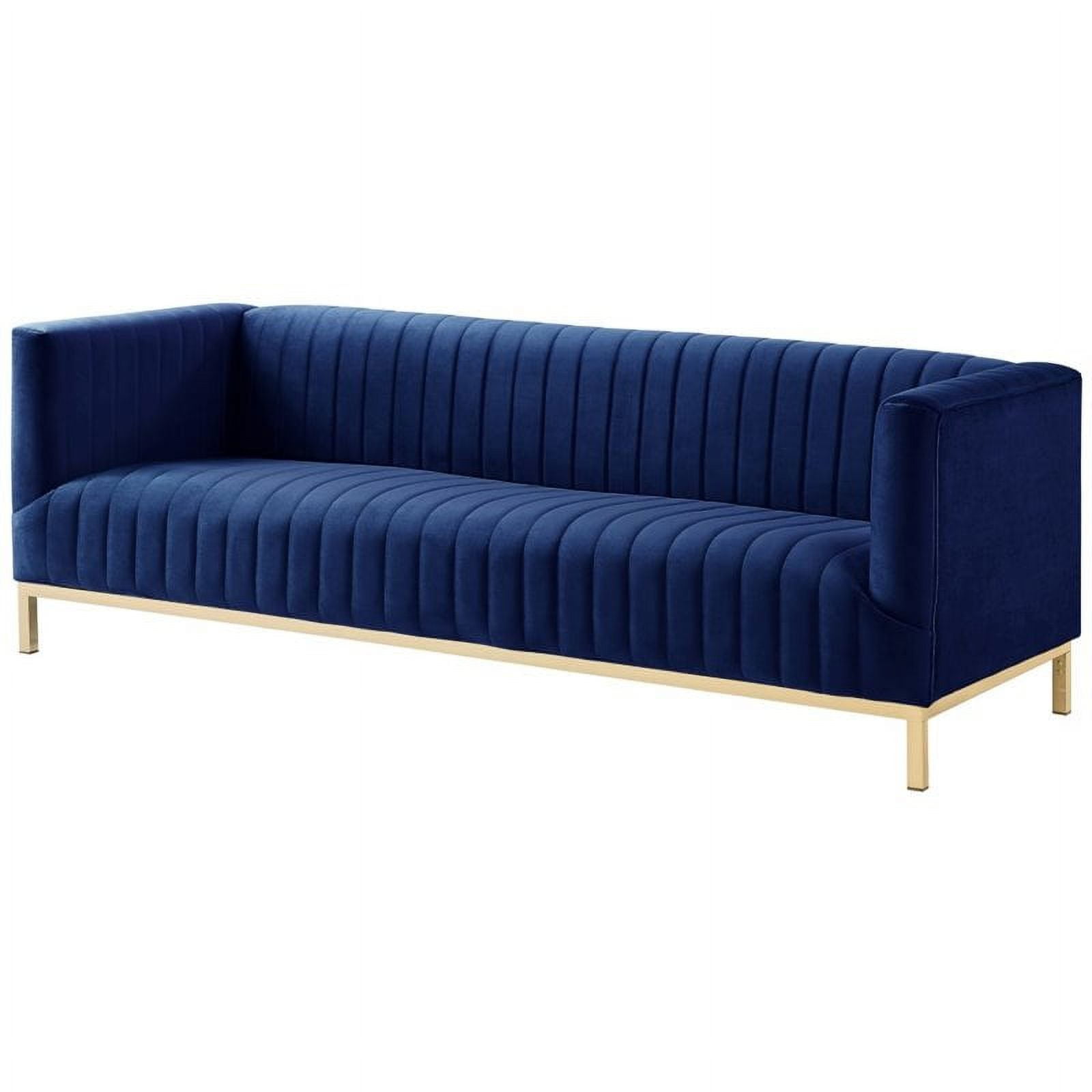 Maklaine Velvet Tuxedo Sofa with YMetal Base in Navy Blue/Gold