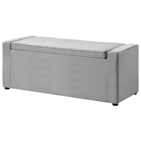 Maklaine Velvet Upholstered Bench with Shoe Storage in Gray Finish