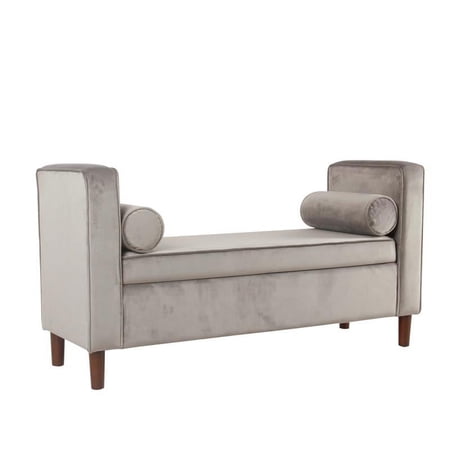 Maklaine Velvet Upholstered Wooden Bench with Top Storage & 2 Pillows in Gray