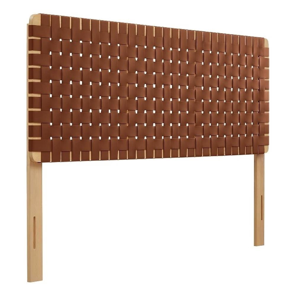 Maklaine Weave Vegan Leather Queen Headboard in Natural Brown