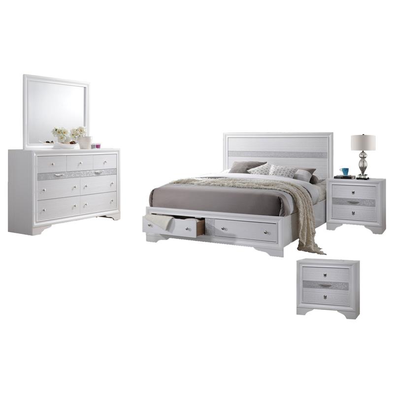 Maklaine White 5 Piece Bedroom Set with Queen Size Platform Bed