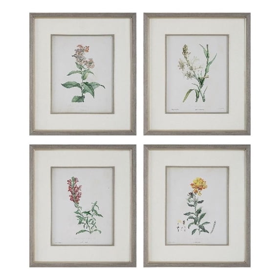 Maklaine Wood & Fabric Framed Prints in Gray/Ivory (Set of 4)